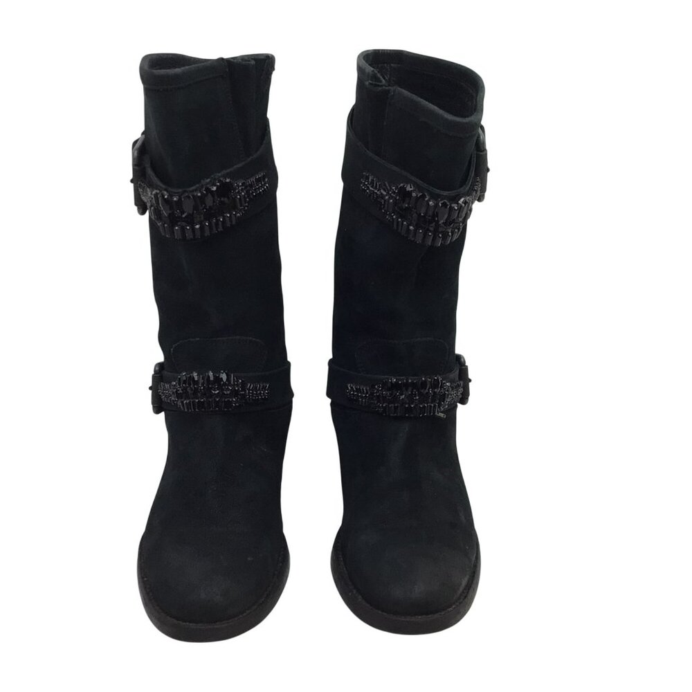 Vera Wang Lavender Uma Embellished Combat Moto Leather Mid-Calf Boots Womens 9.5 - Picture 5 of 14
