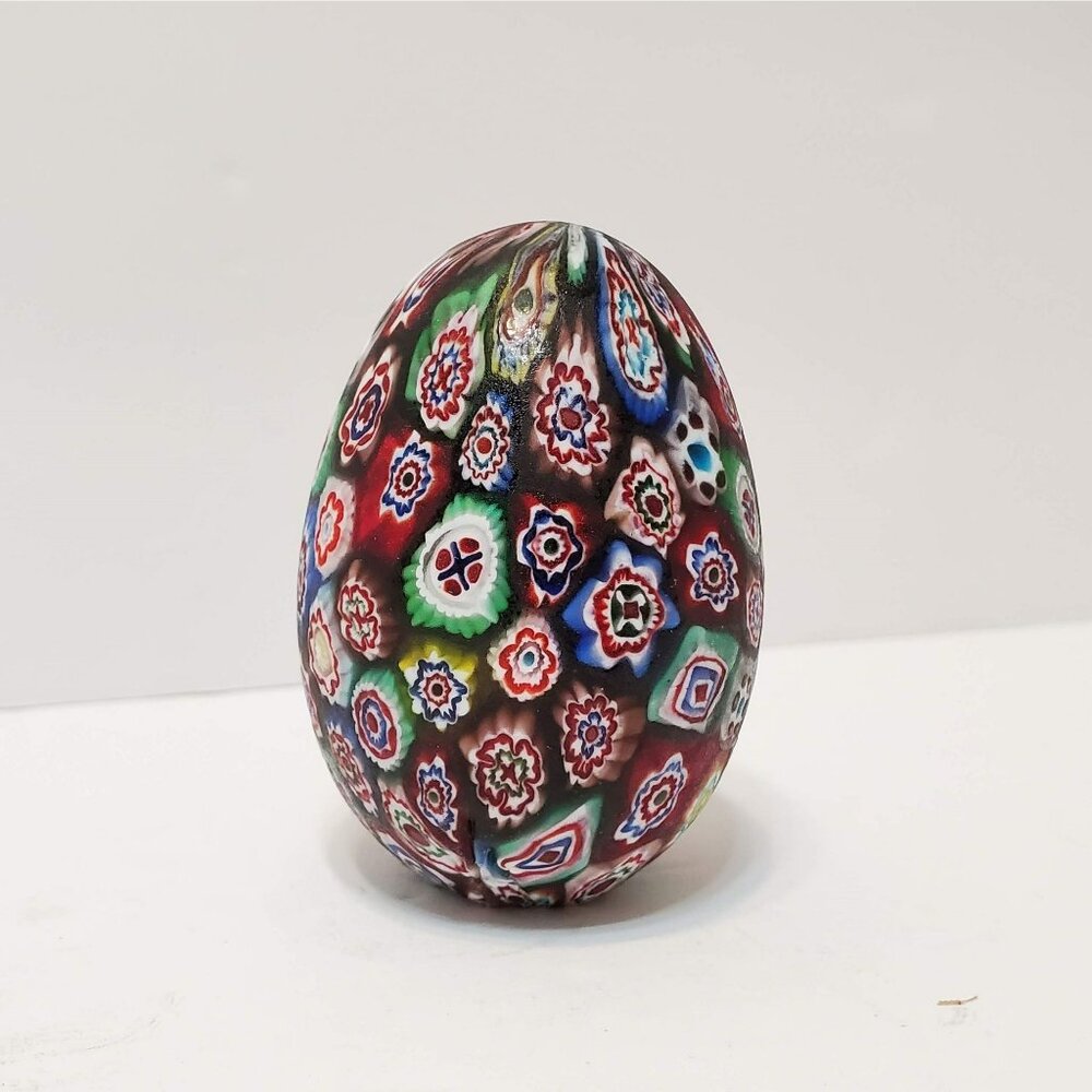 Vintage MURANO Art Glass Millefiori Egg Paperweight 3" Satin Handblown ITALY