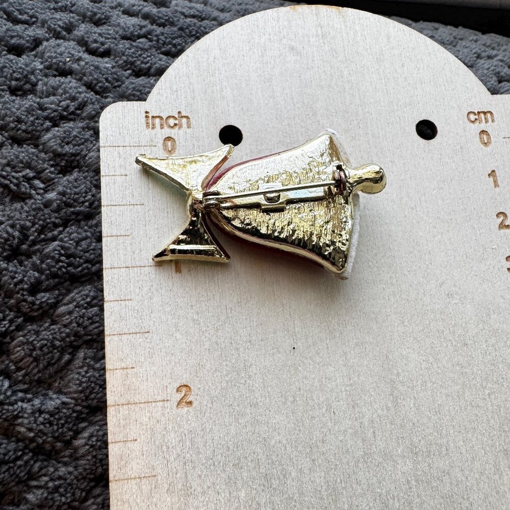 Red Enamel Christmas Bell Pin – Festive Holiday Brooch 2” - Picture 5 of 5