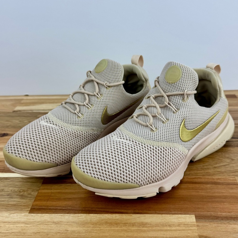 Nike Presto Fly Running Shoes Womens Size 7 Beige‎ Gold Sneakers