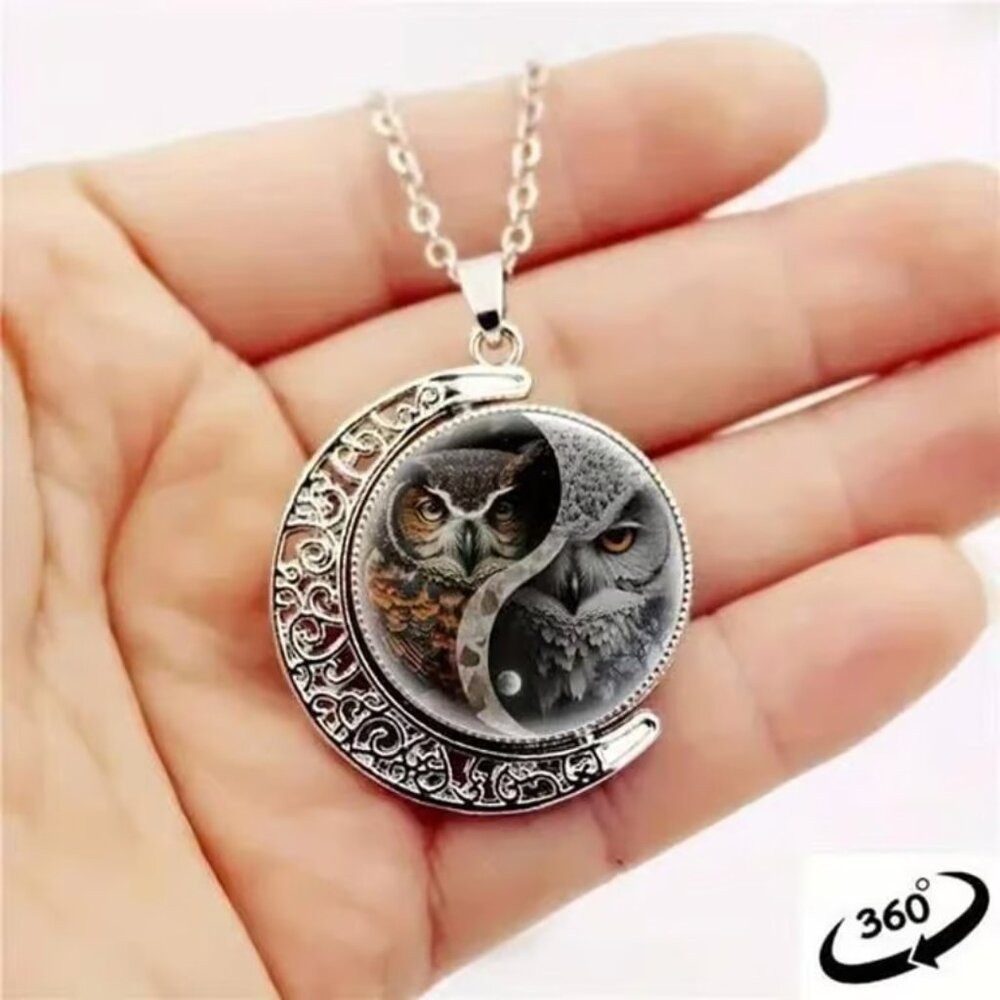 Silver OWL Rotating Pendant Necklace