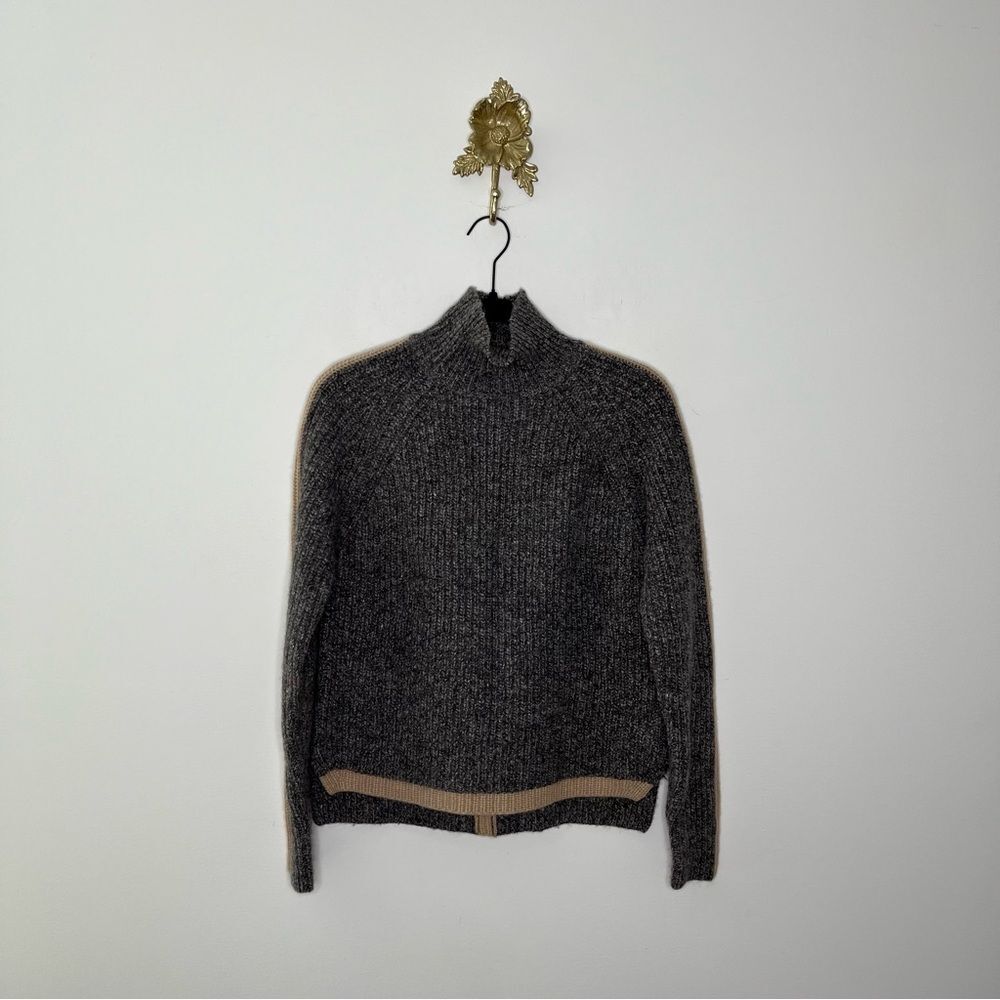 Autumn Cashmere Tipped Tweed Mock w/ Rib Raglan Detail XS