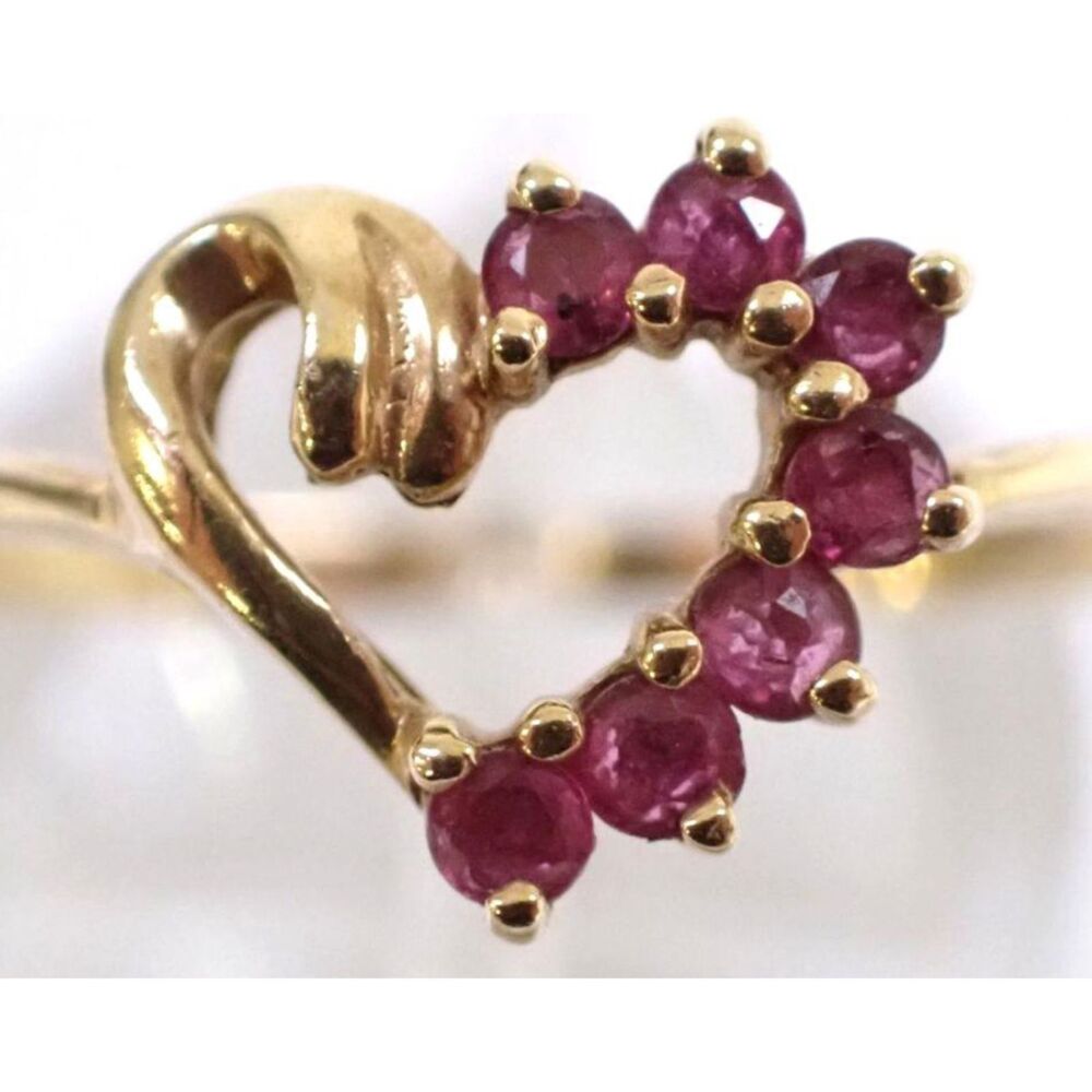 Lovely Size 9.5 10K Yellow Gold w/Multi 1.77mm Natural Ruby Open Heart Ring