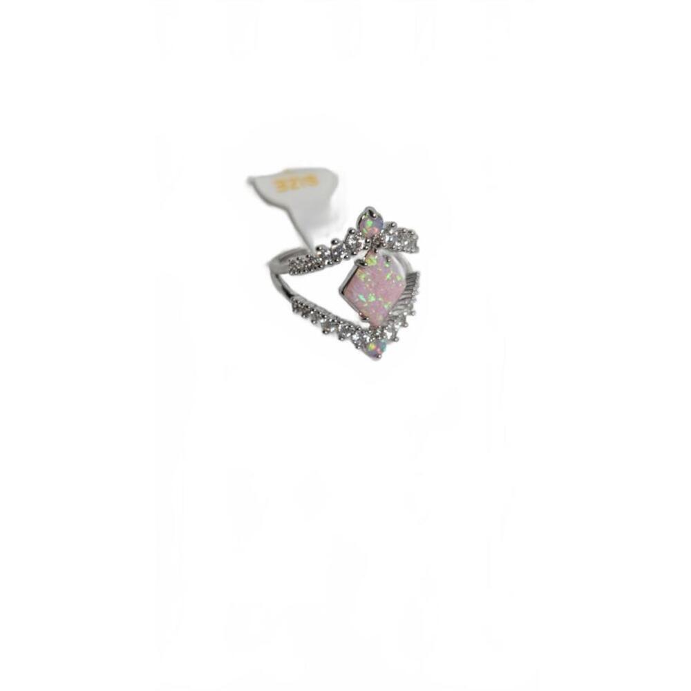 Stylish Vintage Opal Ring with Crystal Accents Size 7