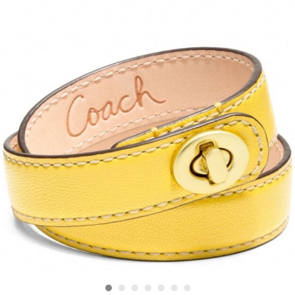 Coach Leather Double Wrap Turnlock Bracelet Yellow - Picture 6 of 6
