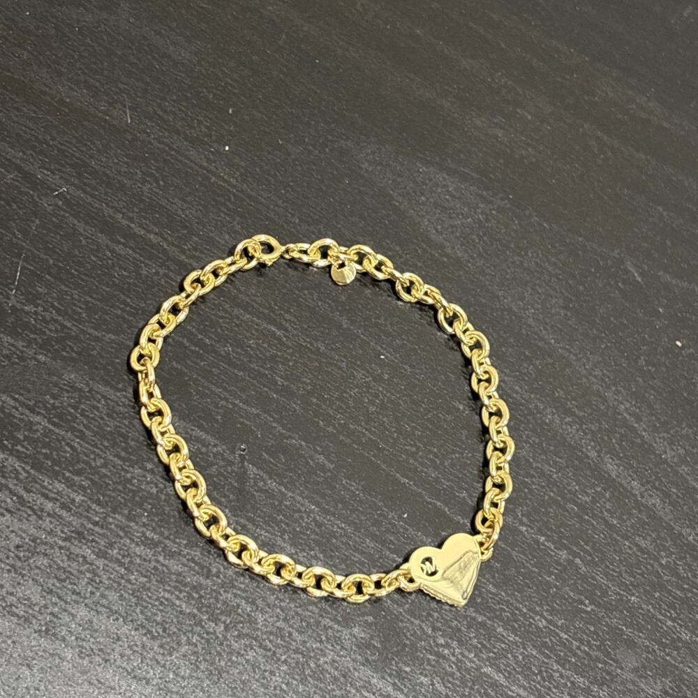 Michael Kors Gold Tone 925 Pave Heart Link MK Logo Sterling Silver Bracelet - Picture 3 of 9