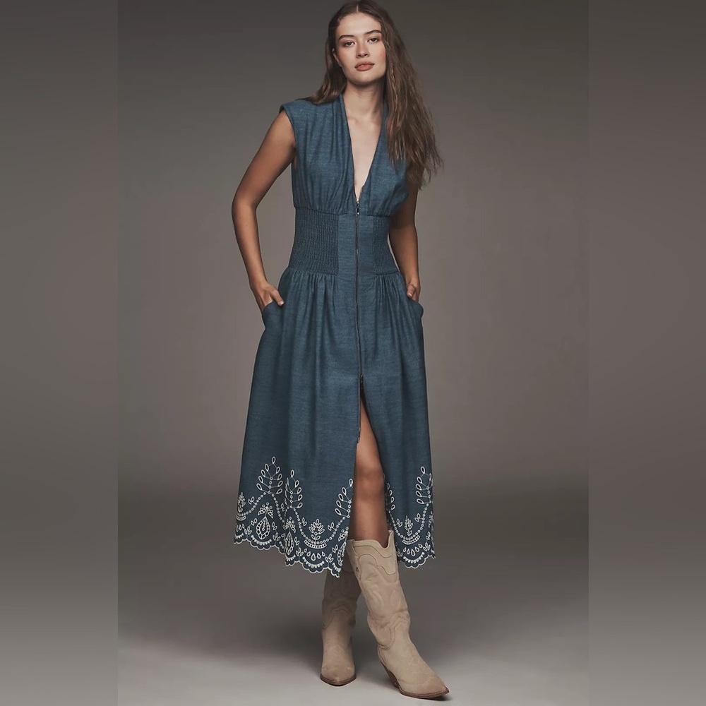 Anthropologie The Tommie Denim Eyelet Trim Dress