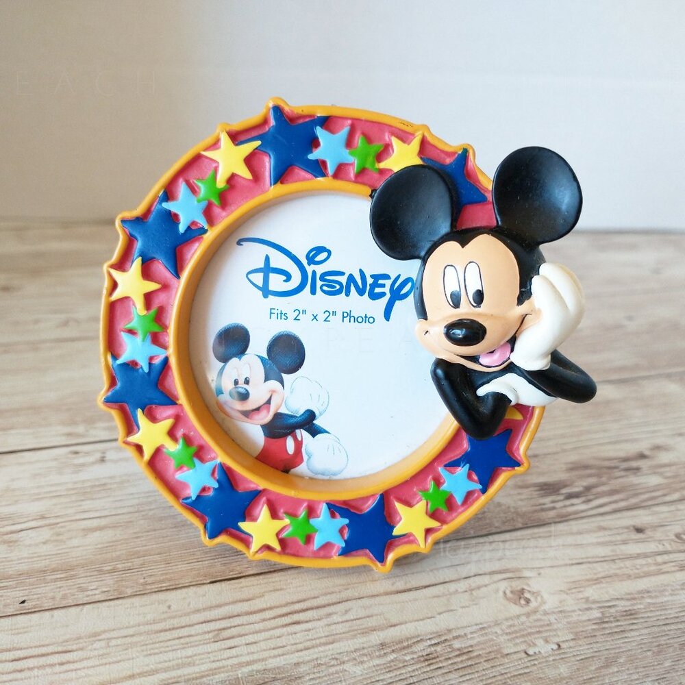 Disney Mickey Mouse Photo Frame 2”x2” Vintage Enesco Round 3D Effect Collectible