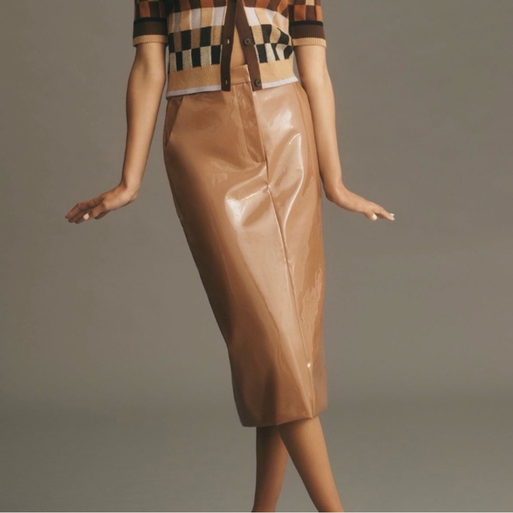 Anthropologie Sunday in Brooklyn Glossy Brown Pencil Skirt