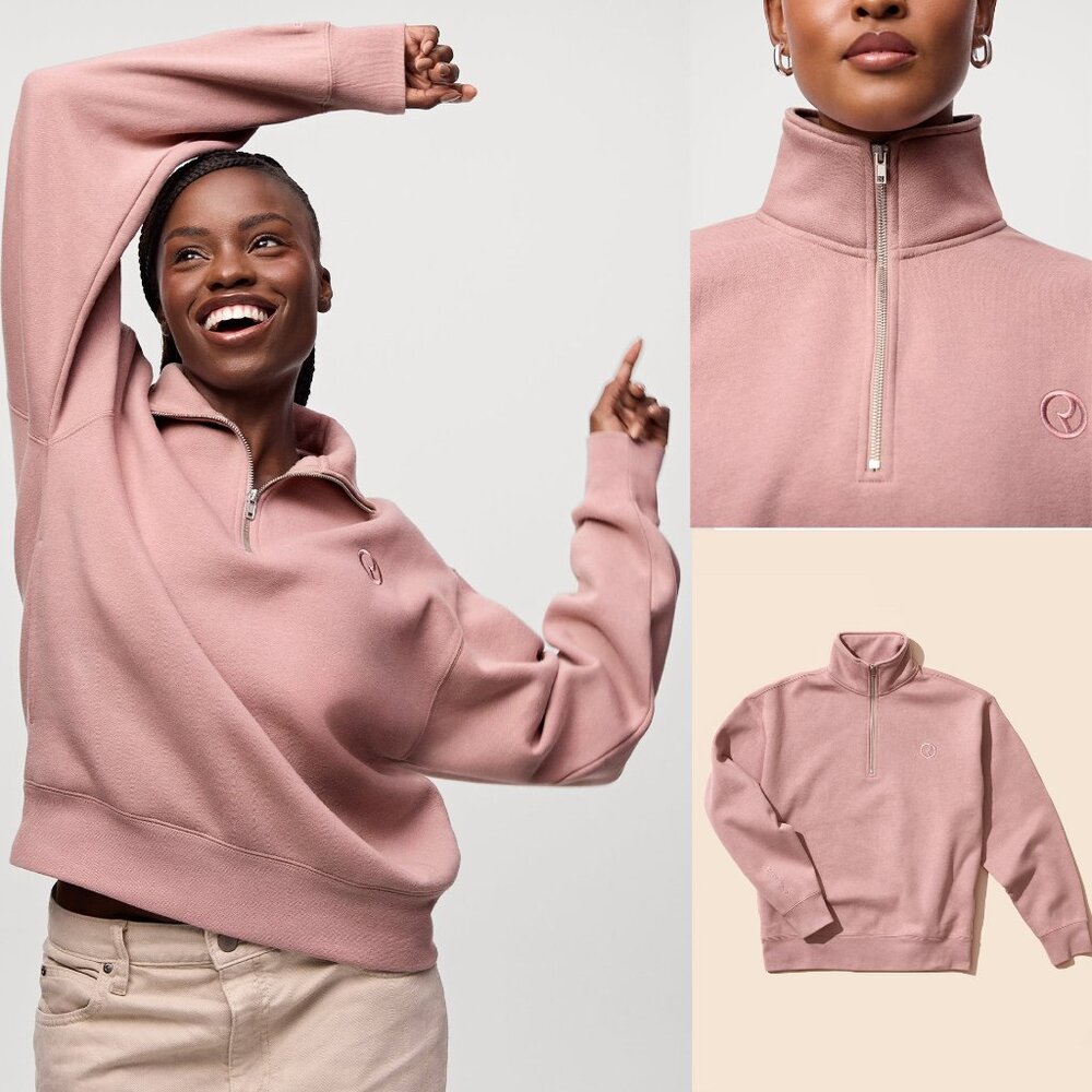 Rare Beauty Everyday Quarter Zip Sweatshirt Pullover Fleece Cozy XL Dusty Rose