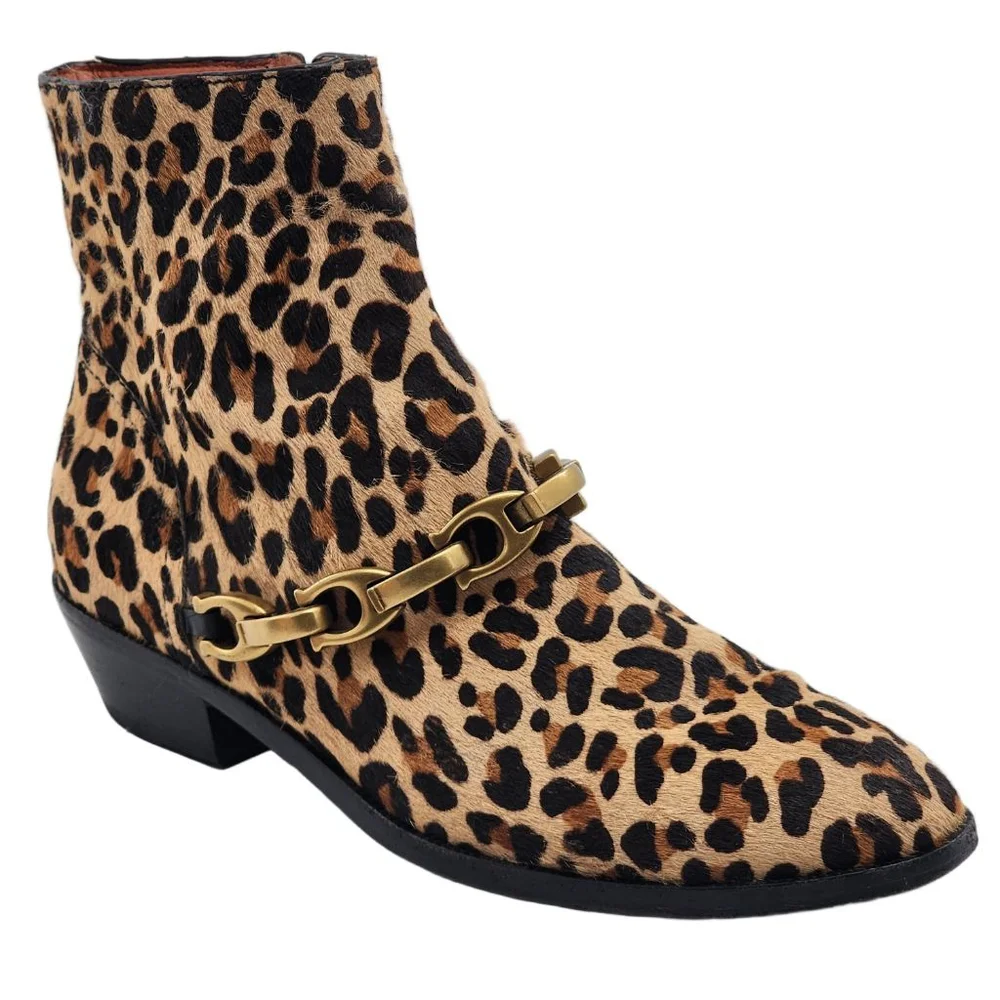 COACH Allen Leopard Haircalf With Signature Chain Detail Boots & Booties 8 Brown - Picture 1 of 11