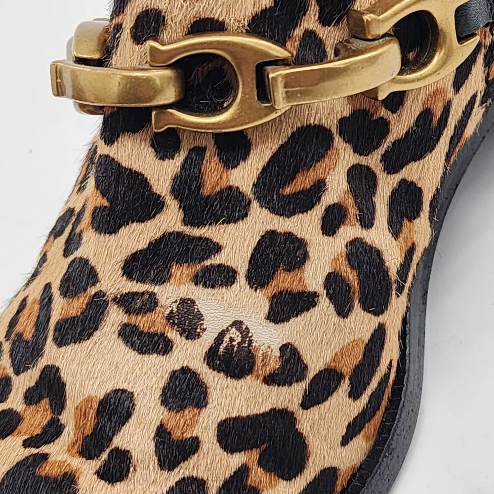 COACH Allen Leopard Haircalf With Signature Chain Detail Boots & Booties 8 Brown - Picture 7 of 11