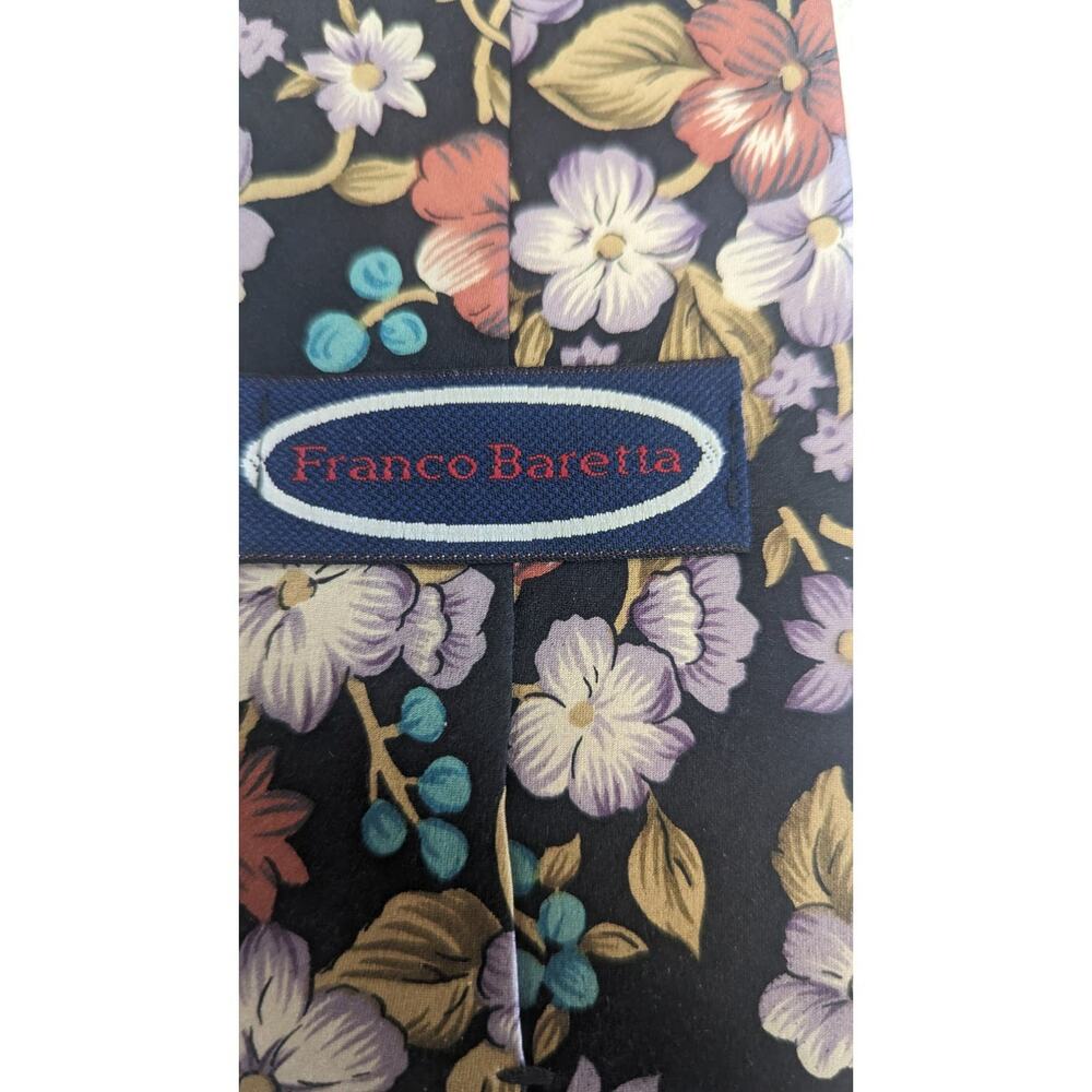 Mens Franco Baretta multi colored floral pattern dress silk tie - Picture 4 of 6