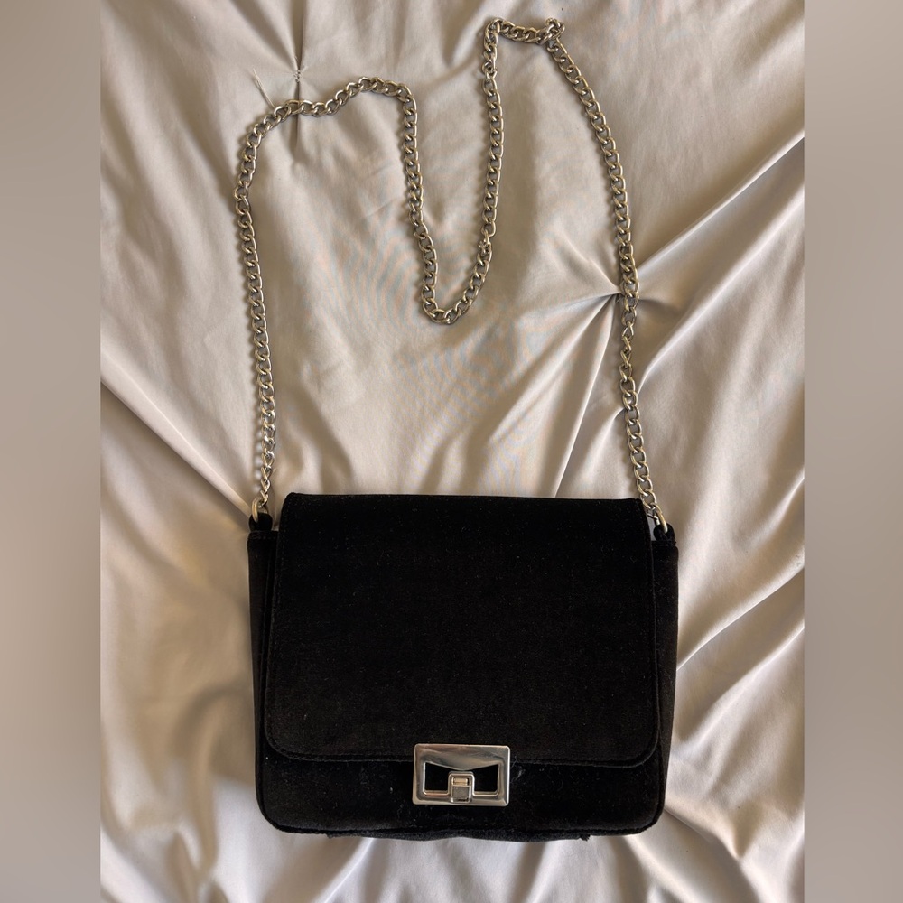 Black Velvet Chain Shoulder Crossbody Bag