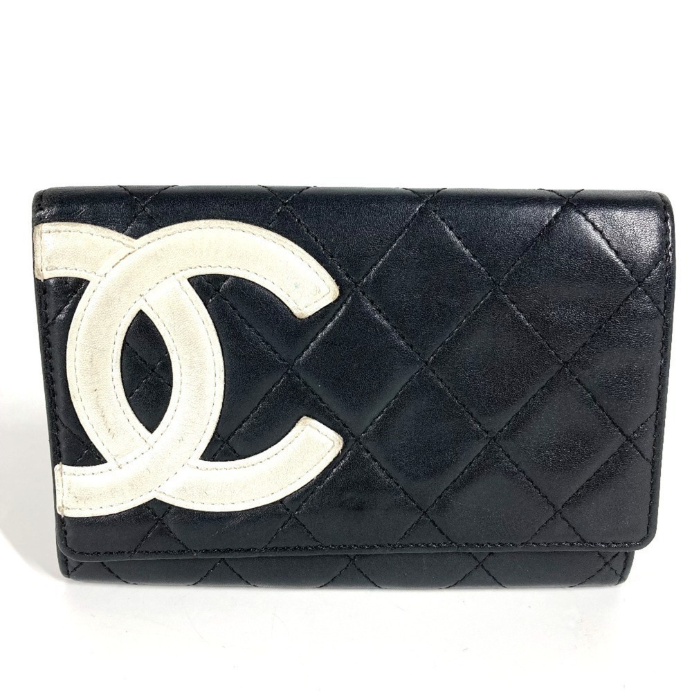 CHANEL Authentic Black Leather Logo Wallet