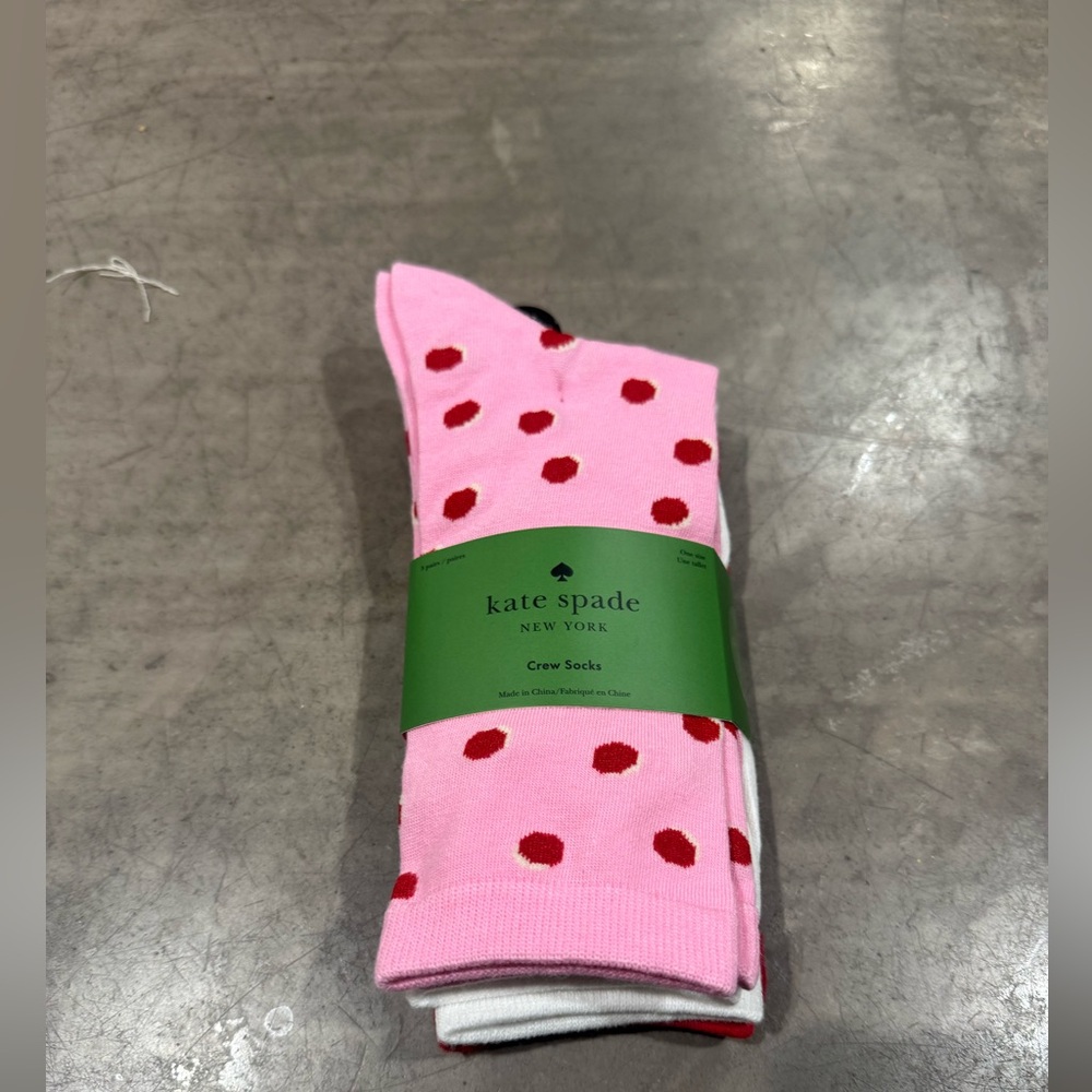 Kate Spade ♠️ trio of 
Pink Polka Dot Crew Socks plus solid white/red pairs