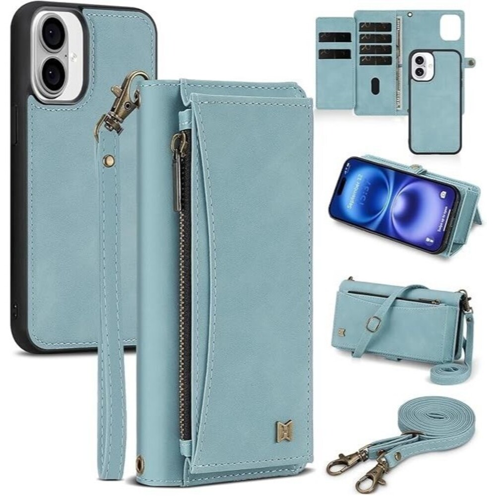 Wallet Case for iPhone 6.1'' Card Holder Crossbody Wallet  Strap blue