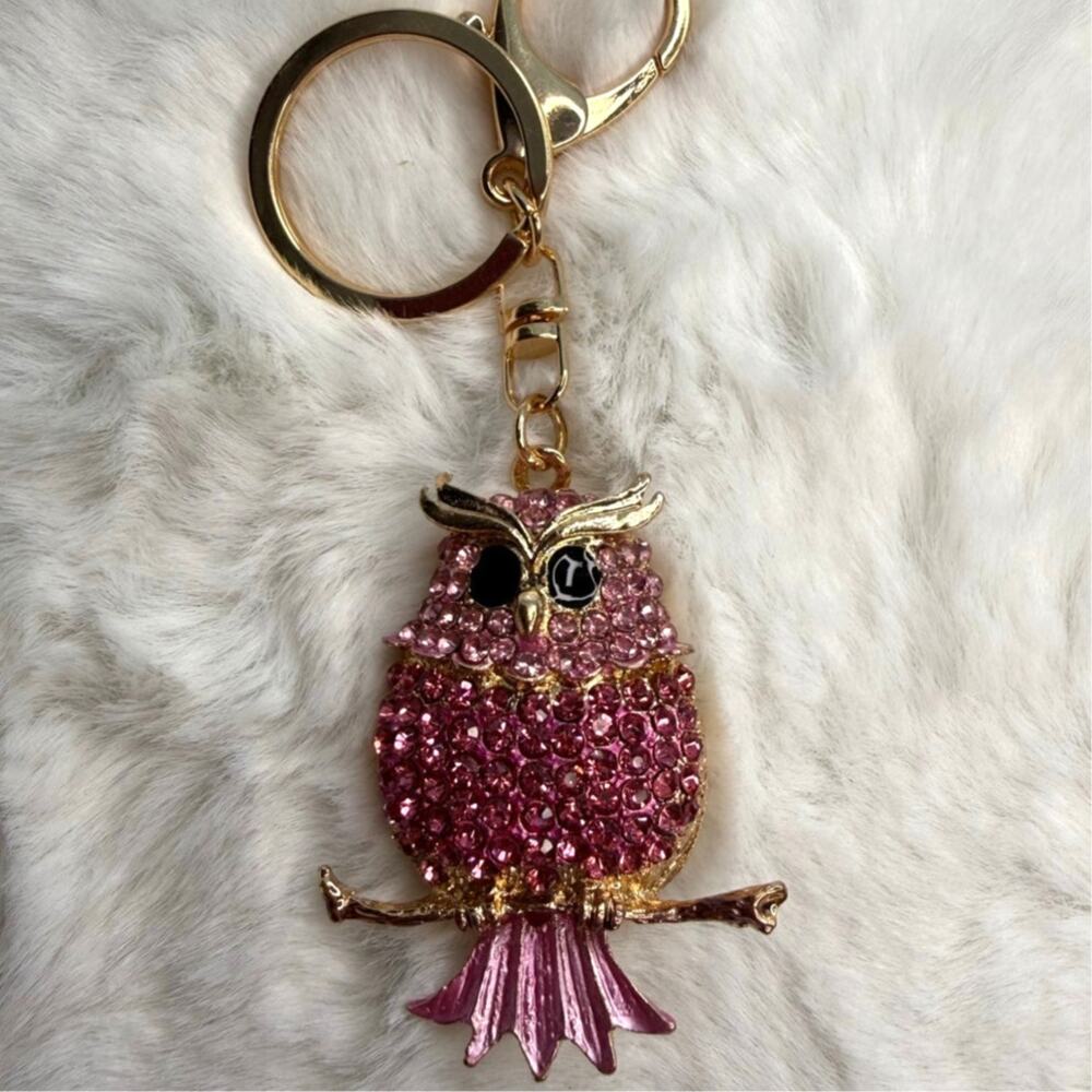 Cute Animal Owl Rhinestone Crystal Owl Keychain Fashion Charm Bag Charm