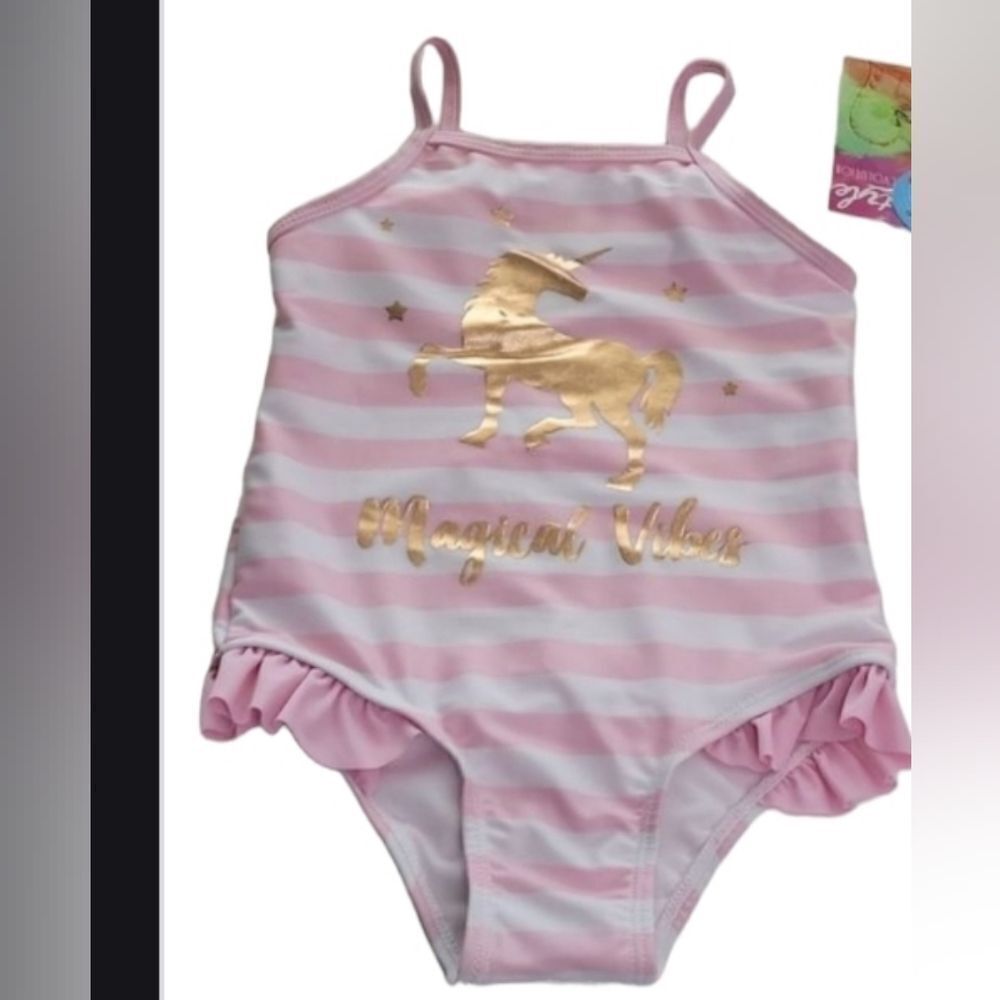 NEW 2T PINK WHITE GOLD UNICORN TODDLER GIRL ONE PIECE SWIMSUIT Nordstrom 24 NWT