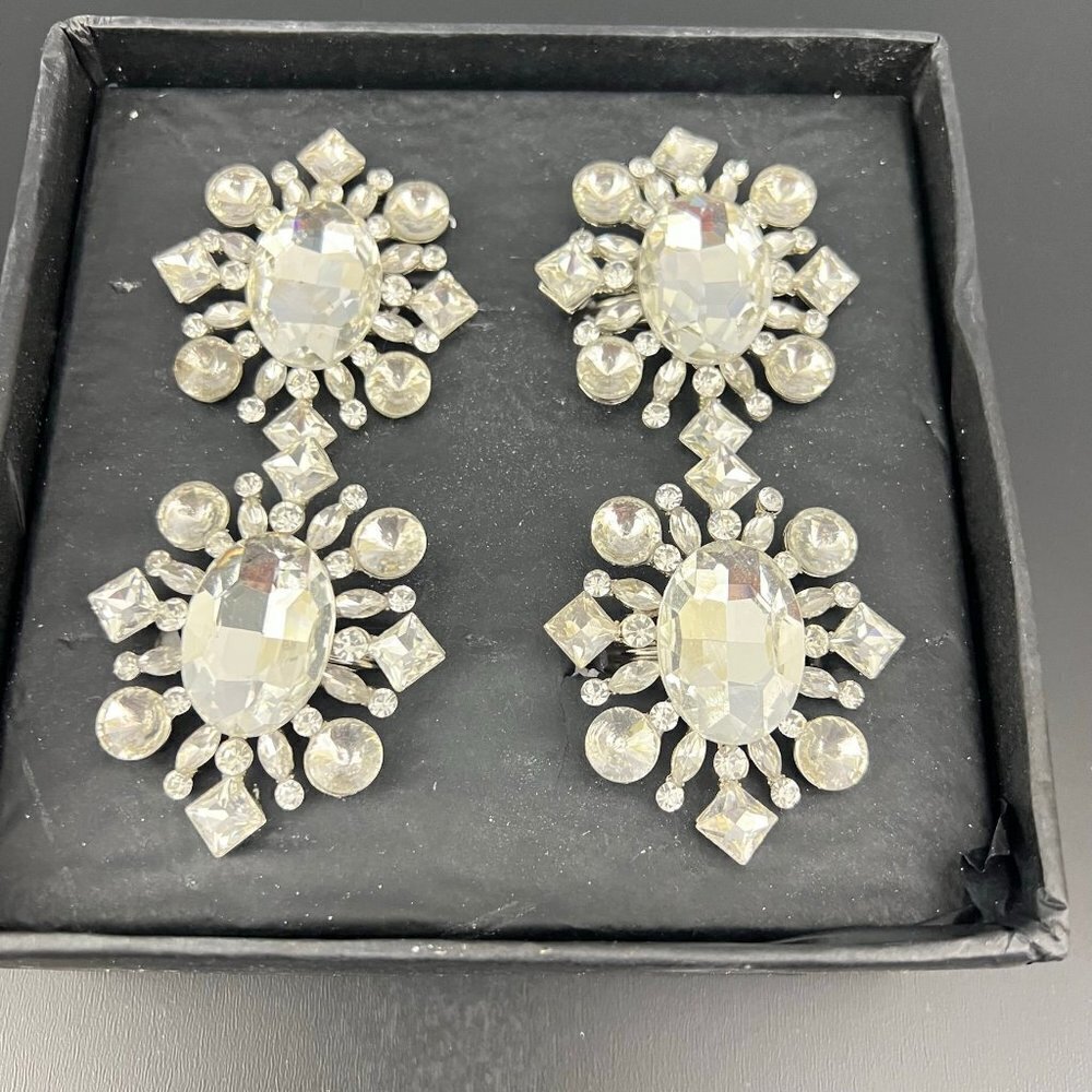 Tahari Home Jeweled  Rhinestone Silver Napkin Holders