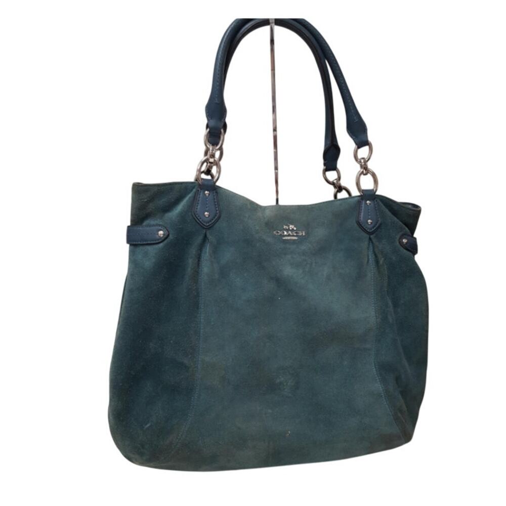 Coach Colette Teal Suede Leather Tote Bag 33450 w/ COA