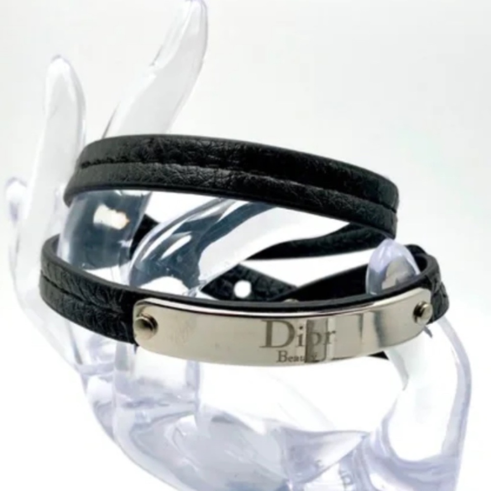 DIOR Bracelet Black Double Wrap Leather Choker NEW BOX