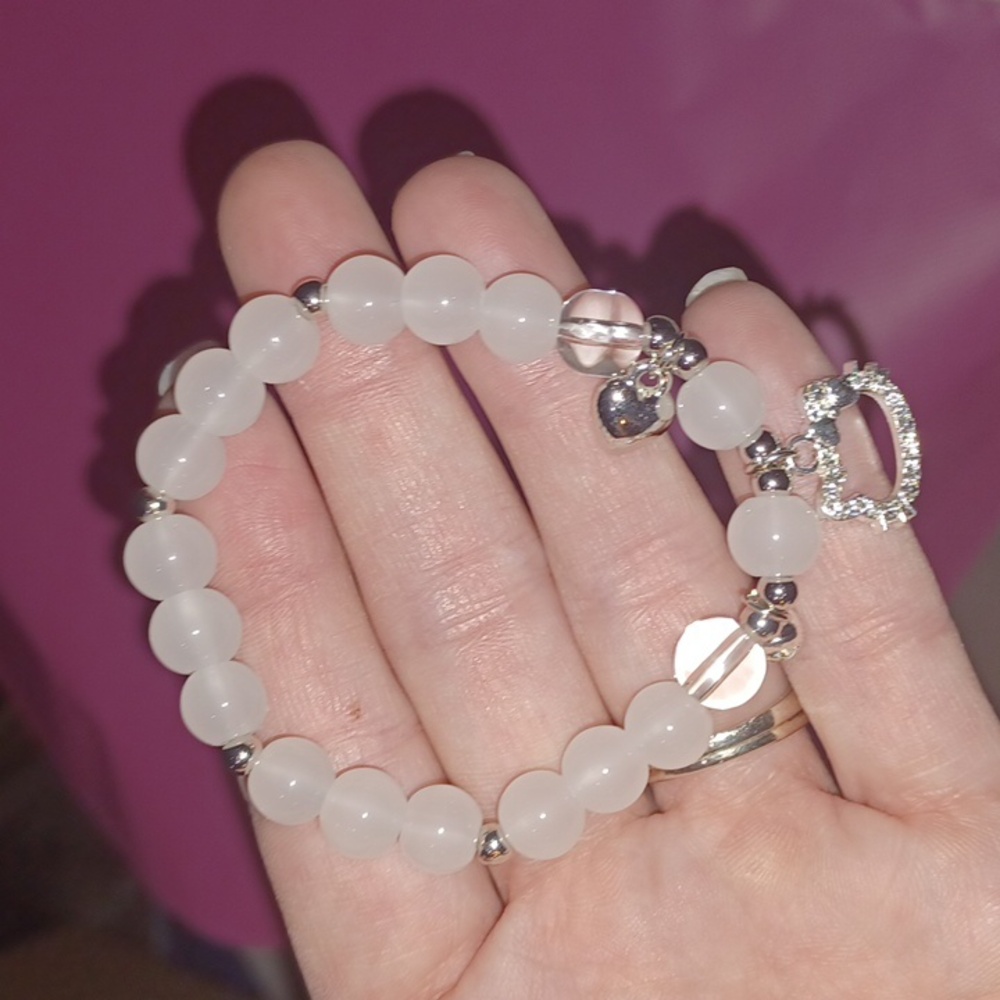 New Hello Kitty Silver and White Beaded Charm Bracelet