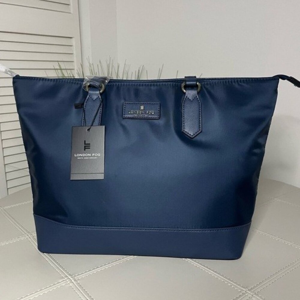 NWT London Fog Collection Womens Blue Inner Pocket Double Strap Tote Bag