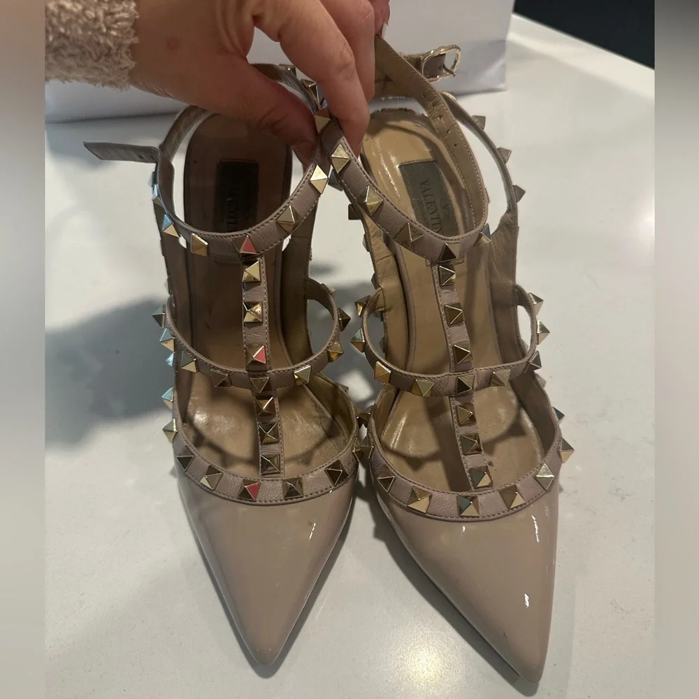 Studded Beige Heels - Picture 1 of 5