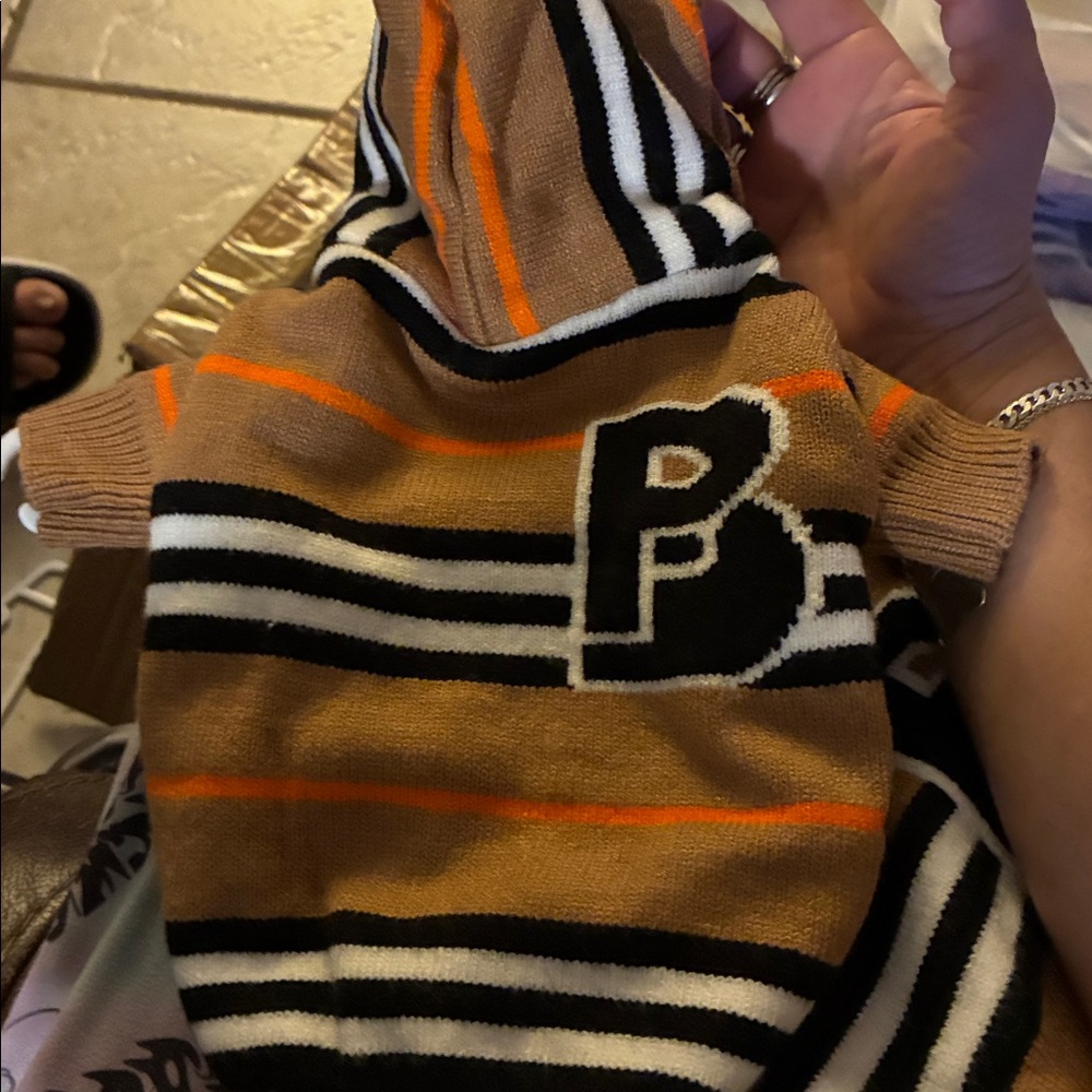 Burberry Striped Dog Sweater - Tan, Black, Orange