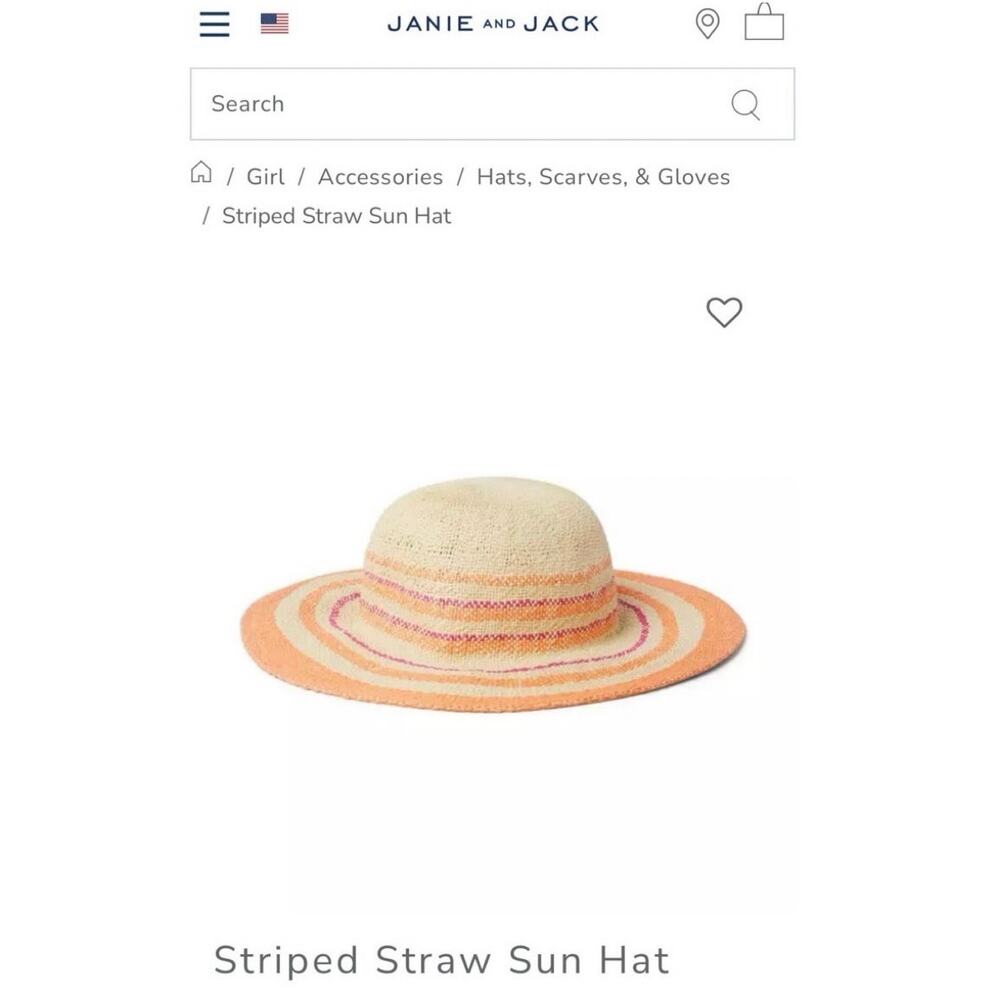 NWOT Janie and Jack Coral and Fuchsia Stiped Straw Sun Hat Infant 6-12 months