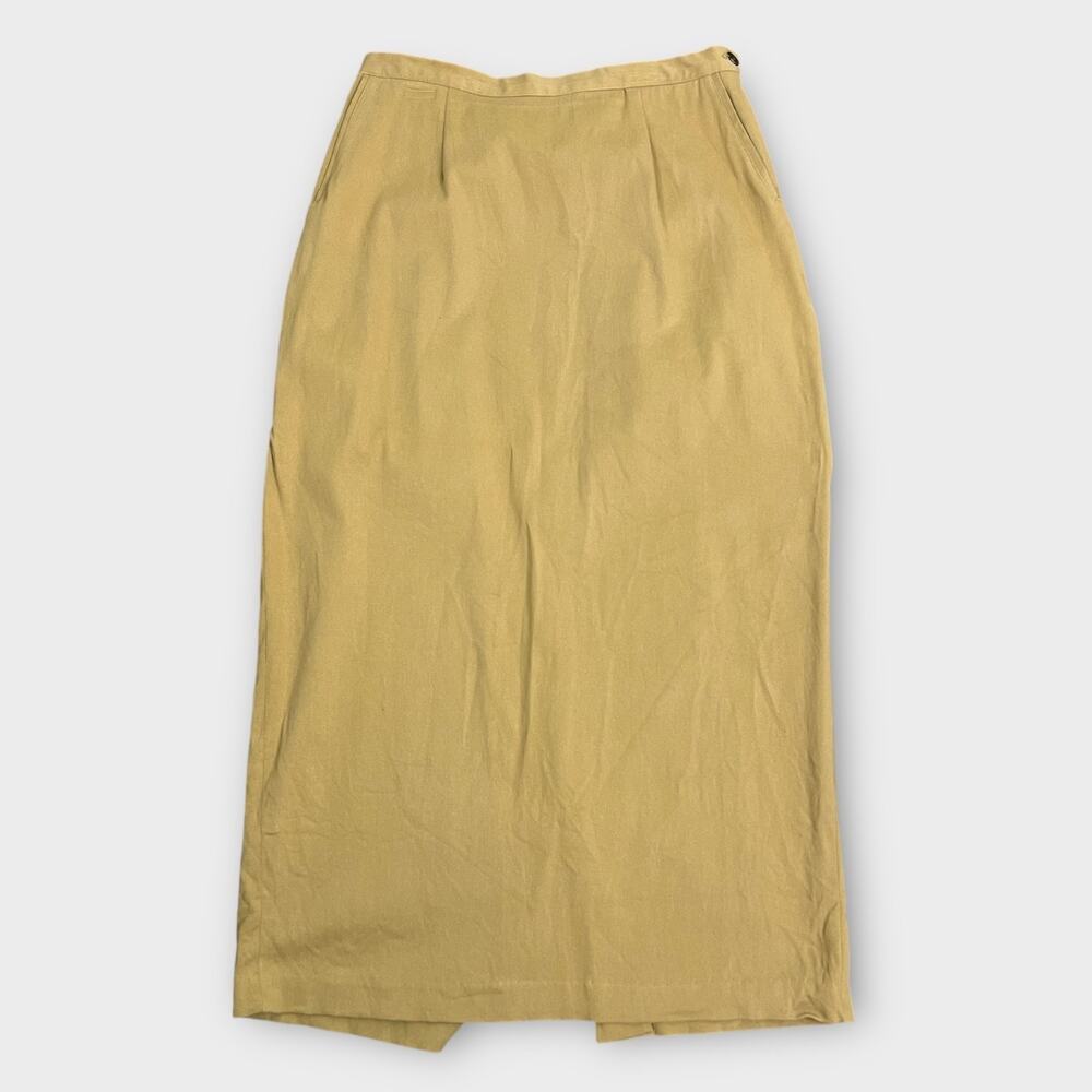 Vintage Cotton Spandex Khaki Taupe Midi Pencil Skirt Modest Neutral Career 10/M