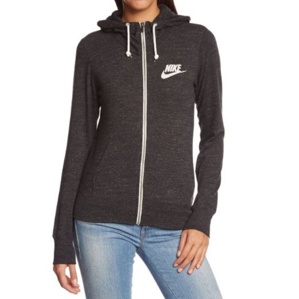 Nike Women's Gym Vintage Full-Zip Heathered Black Hoodie