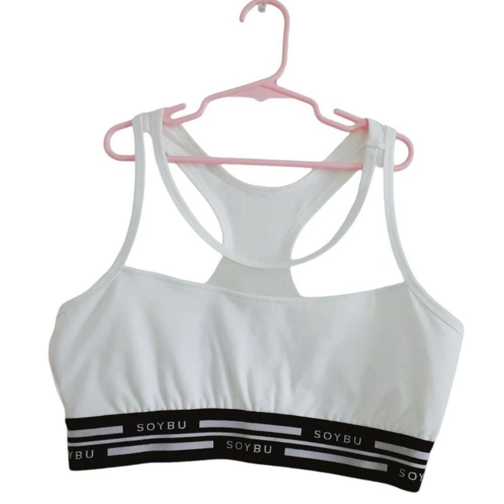 SOYBU Optima 100% Stretch FLEX knit White Mesh Racerback Sports Bra Size Large - Picture 2 of 13