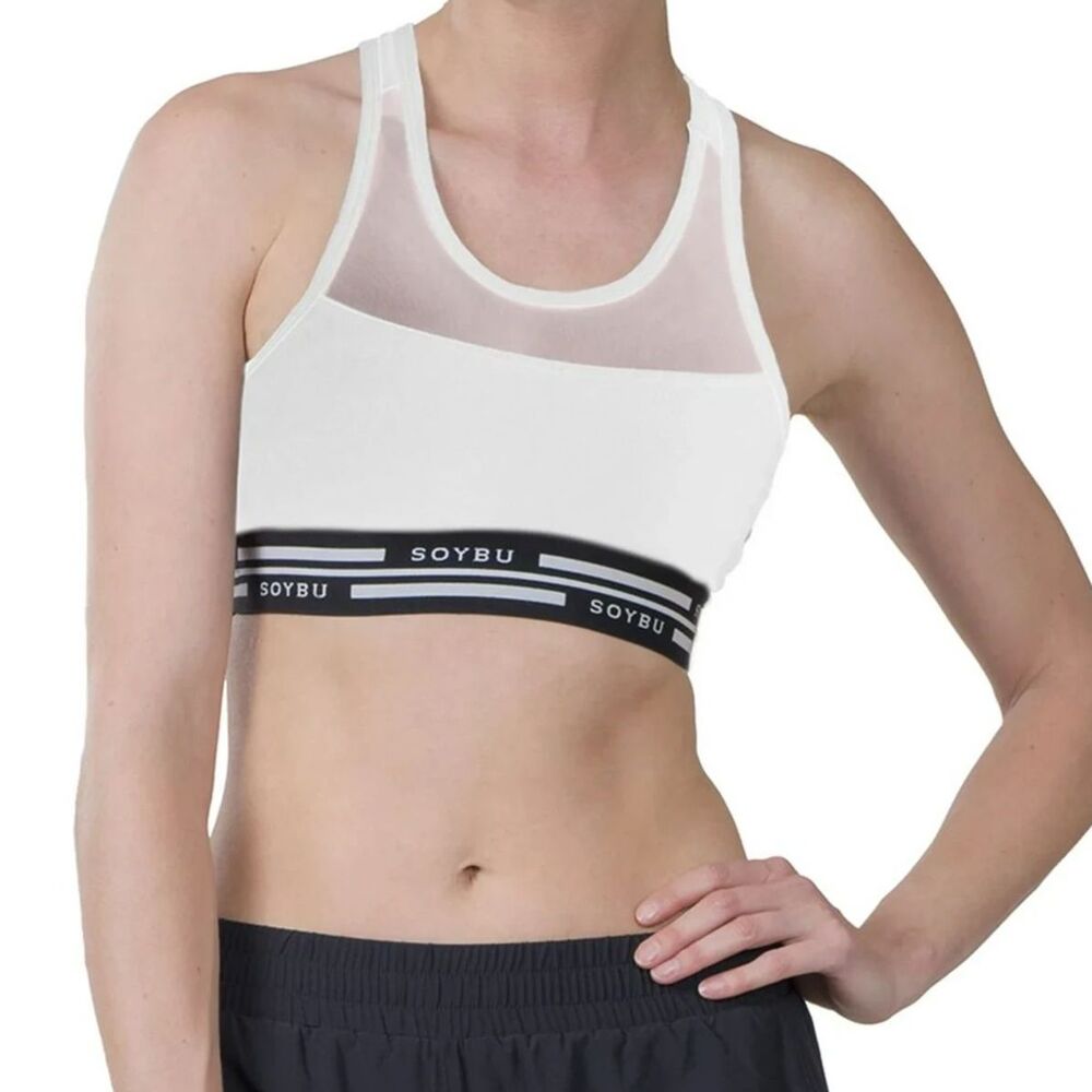 SOYBU Optima 100% Stretch FLEX knit White Mesh Racerback Sports Bra Size Large