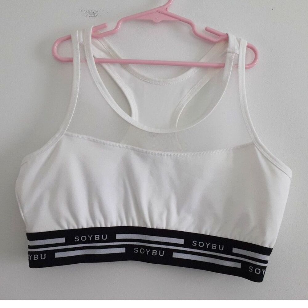 SOYBU Optima 100% Stretch FLEX knit White Mesh Racerback Sports Bra Size Large - Picture 5 of 13