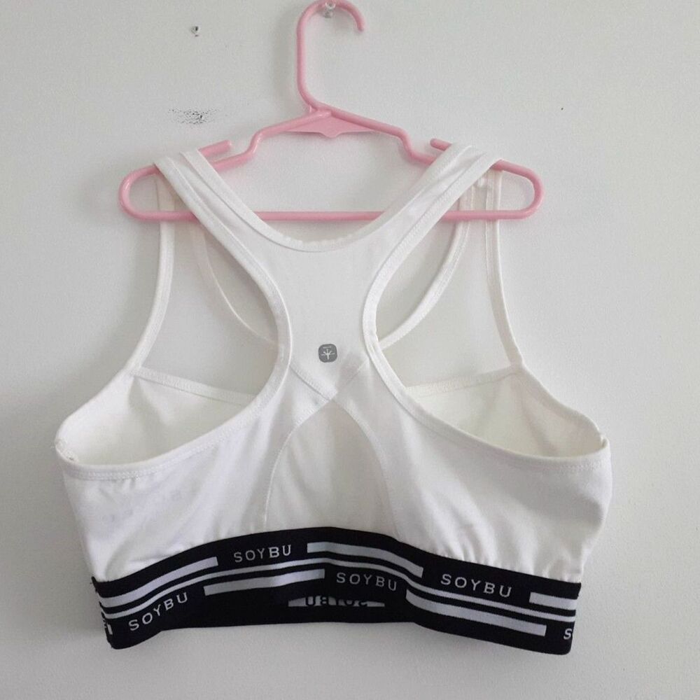 SOYBU Optima 100% Stretch FLEX knit White Mesh Racerback Sports Bra Size Large - Picture 3 of 13