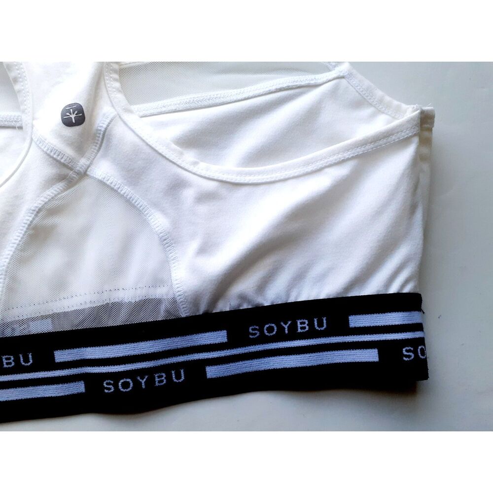 SOYBU Optima 100% Stretch FLEX knit White Mesh Racerback Sports Bra Size Large - Picture 11 of 13