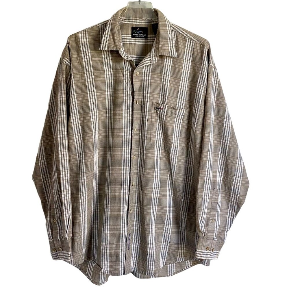 Greg Norman Collection Men's Plaid Cotton Button Up Shirt Large