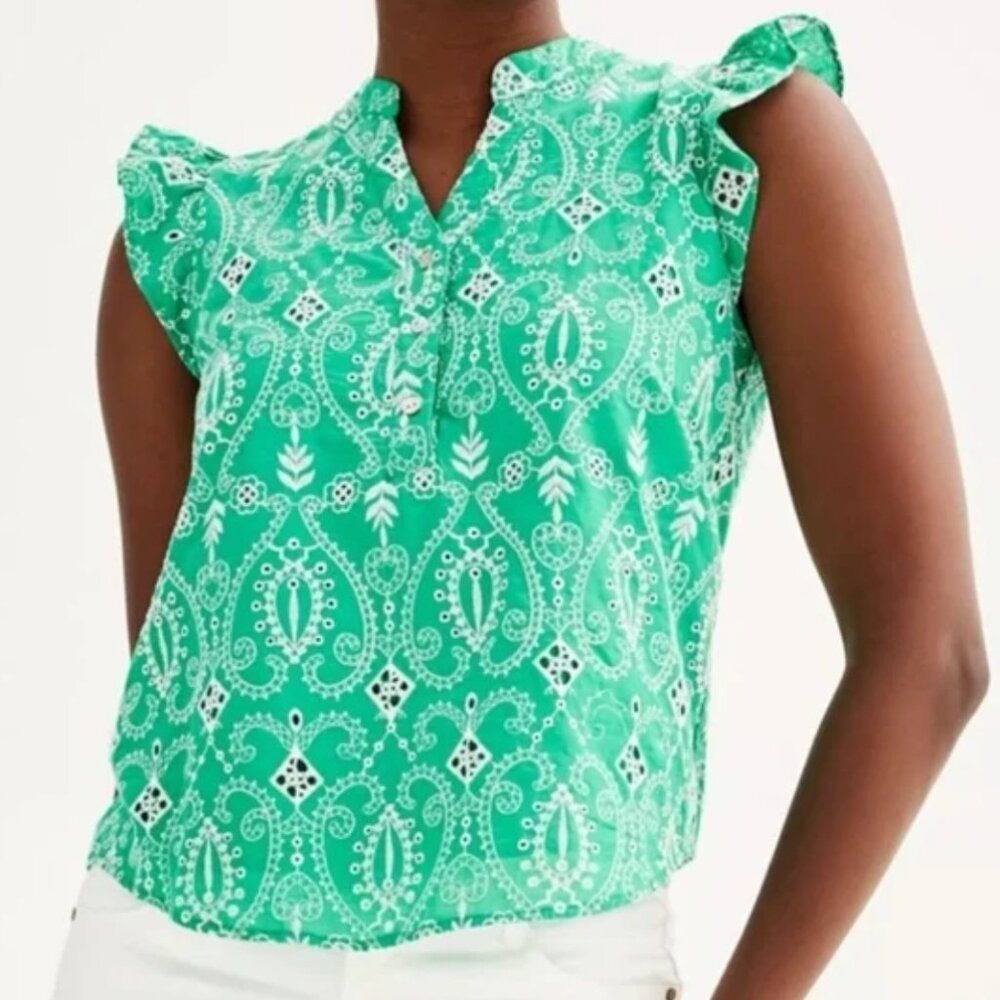 Draper James Green Embroidered Top MEDIUM