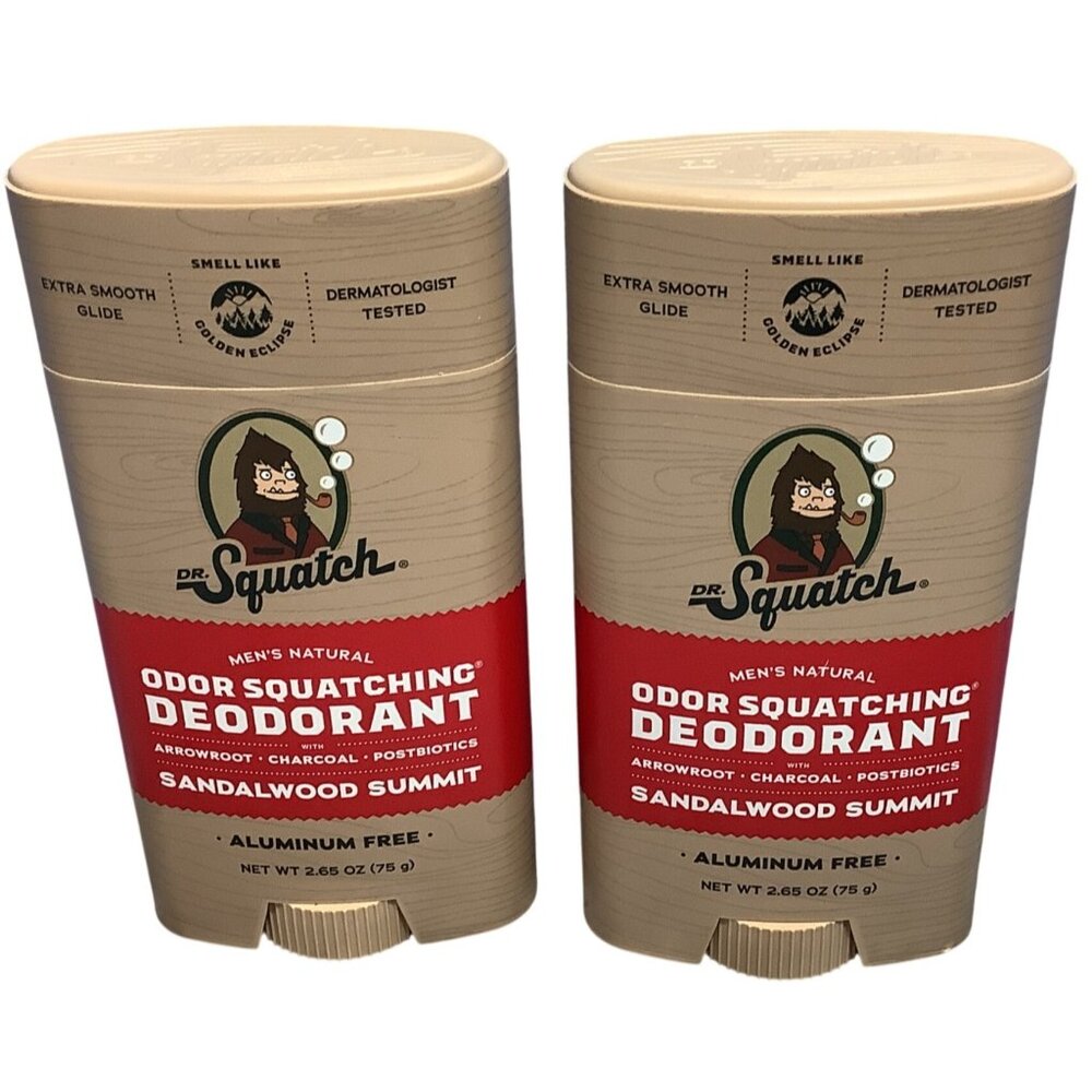 2 Dr. Squatch Sandalwood Summit Natural Deodorant Mens 2.65 Oz Aluminum Free