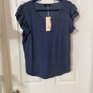 Chic Navy Ruffle Sleeve Blouse