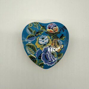 Heart Shaped Empty Tin Blue Rose Flower Trinket Box Keepsake Gift Box Brighton