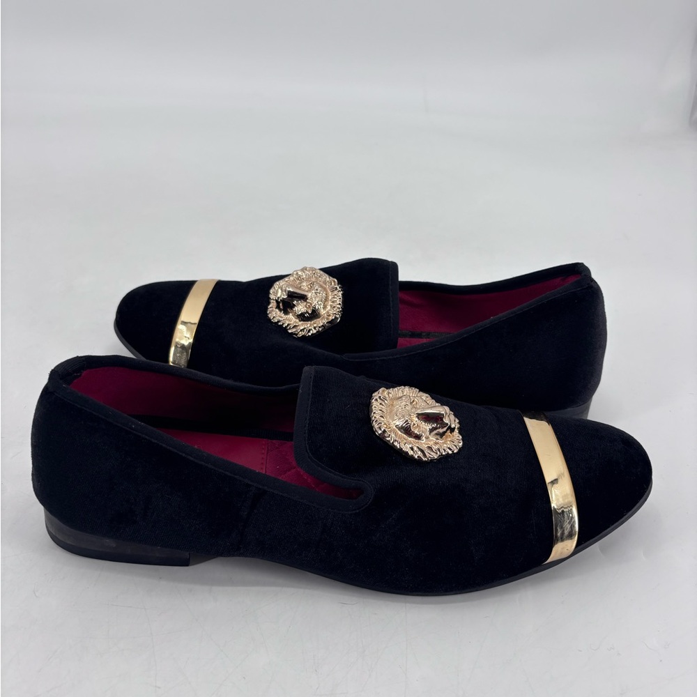 Jitai Avant Garde Lion Head Velvet Embellished slip On Penny Loafers Dress Shoes - Picture 4 of 11