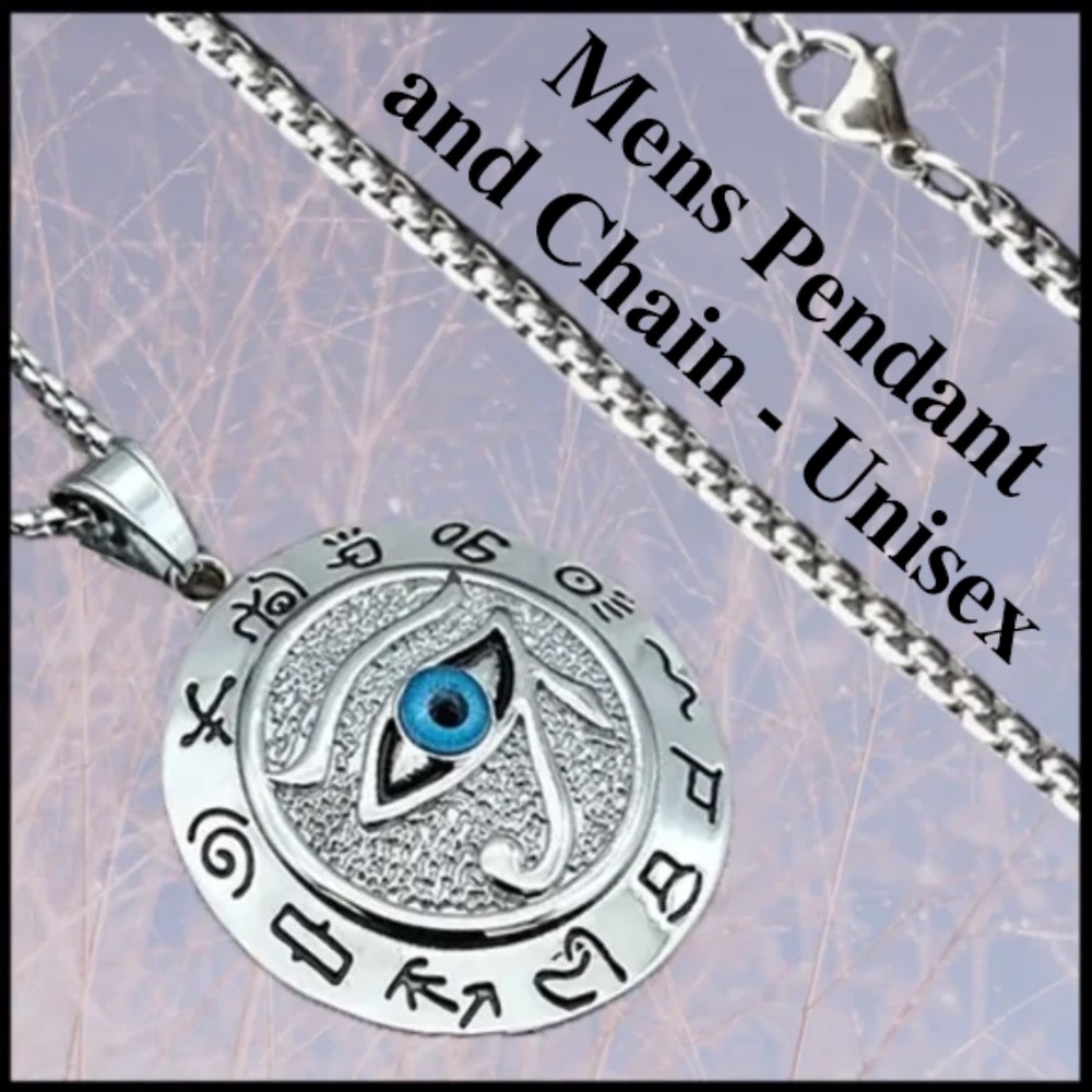 Egyptian Horus Eye Titanium/Stainless Steel Pendant - Vintage Look - Unisex