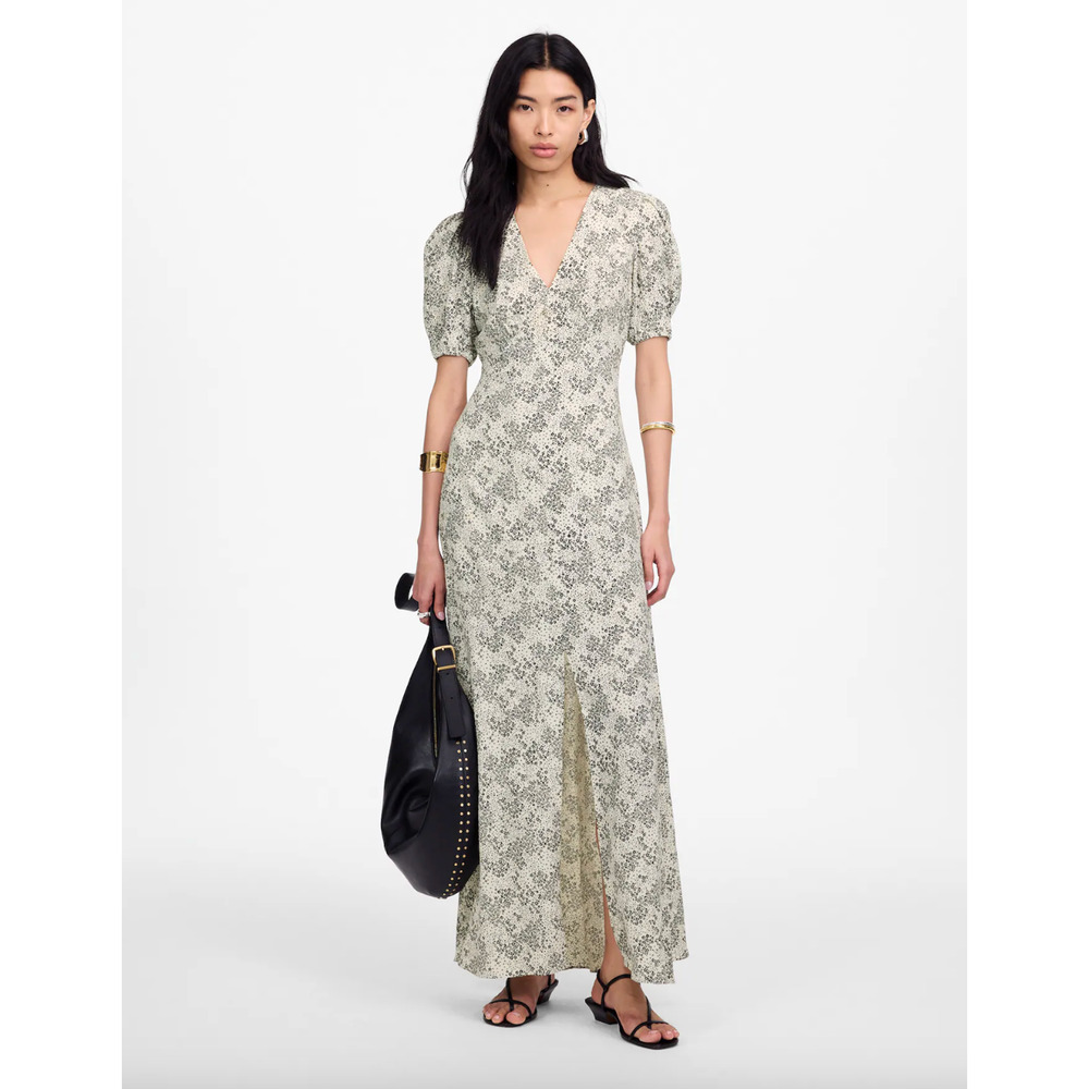 Madewell Puff Sleeve V Neck Midi Dress Harper Floral Ivory Viscose US 8 NWT