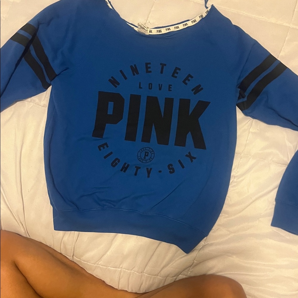 PINK Victoria's Secret Blue off the shoulder  Sweatshirt Sz: XS