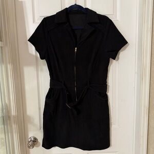 Elegant Black Zippered corduroy Dress