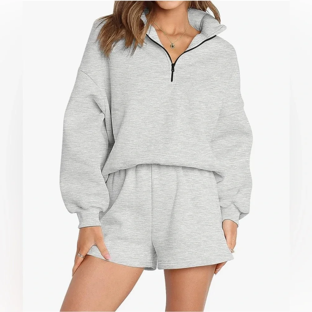 Gray Women's Quarter-Zip Sweatshirt - Picture 1 of 11
