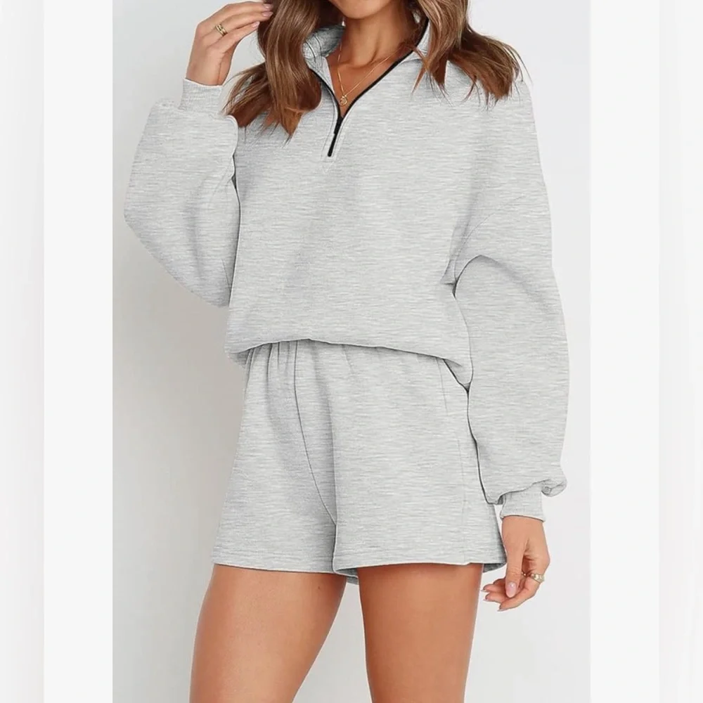 Gray Women's Quarter-Zip Sweatshirt - Picture 2 of 11